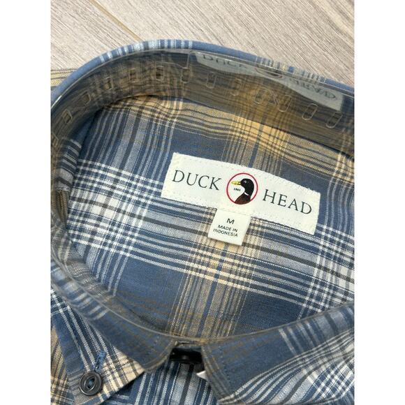Duck Head Mens Vintage Blue Hemlock Plaid Slub Button Down Pocket Shirt Size M - Picture 4 of 9
